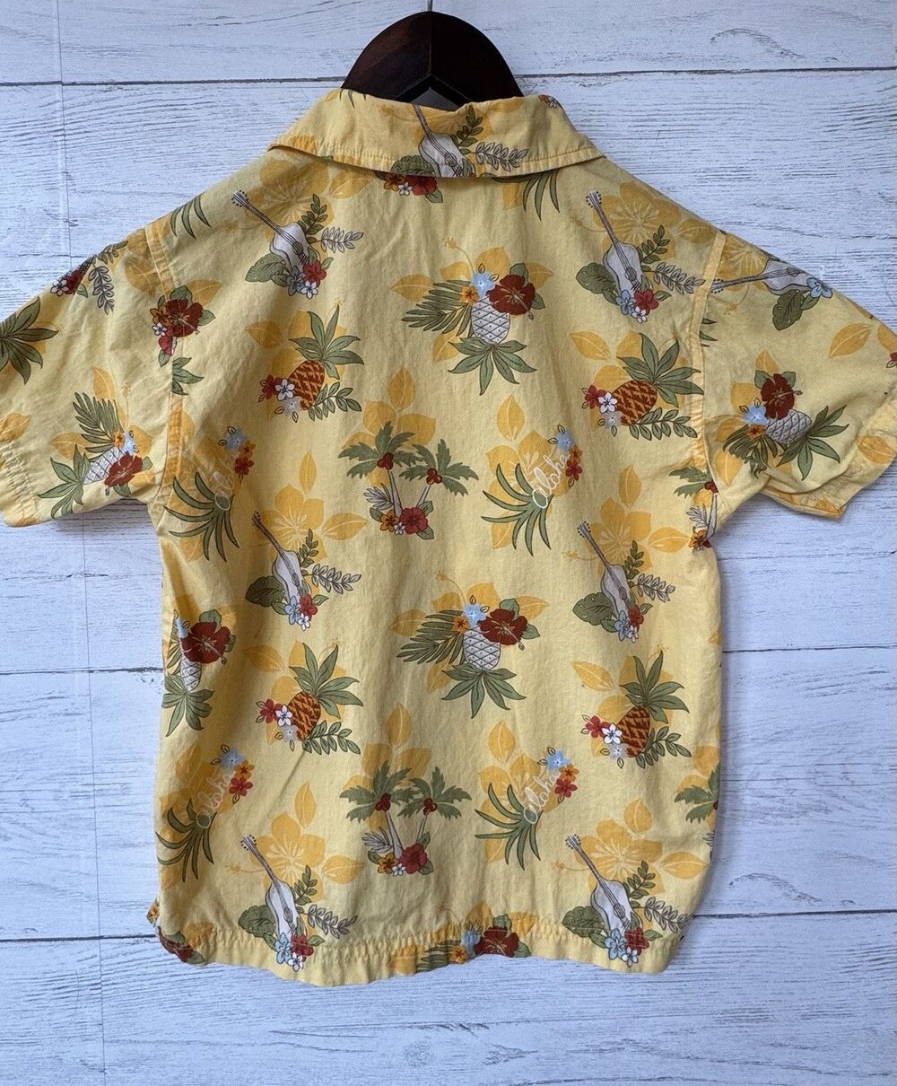 Vintage Gymboree Boys Surf Island Pineapple Tropical Yellow Hawaiian Shirt Sz 6 - Picture 3 of 8